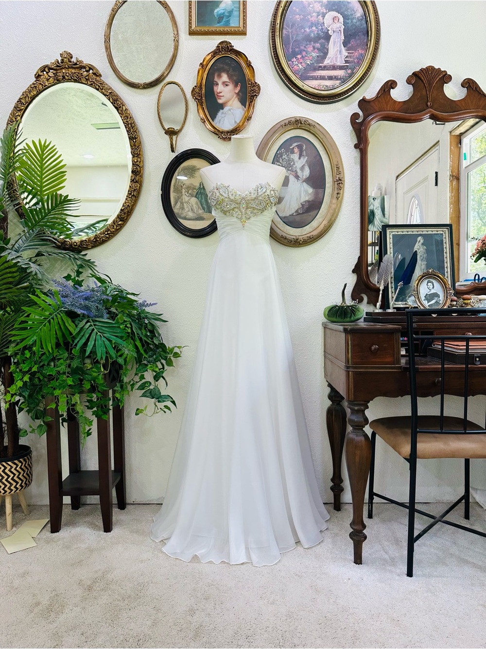 Mori Lee Ivory Strapless A-Line Wedding Dress with Gold Beaded Bodice